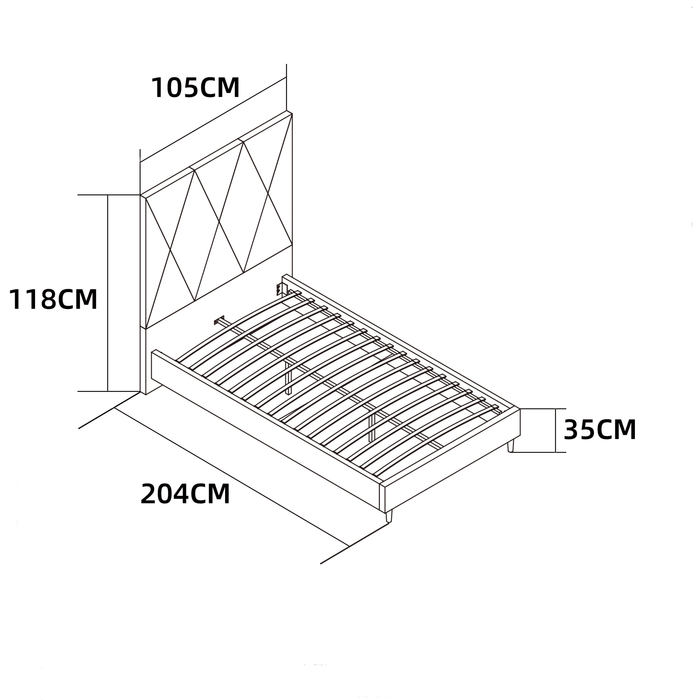 LIT SIMPLE SQUARE PIED BOIS SIMILICUIR NOIR 90X190CM