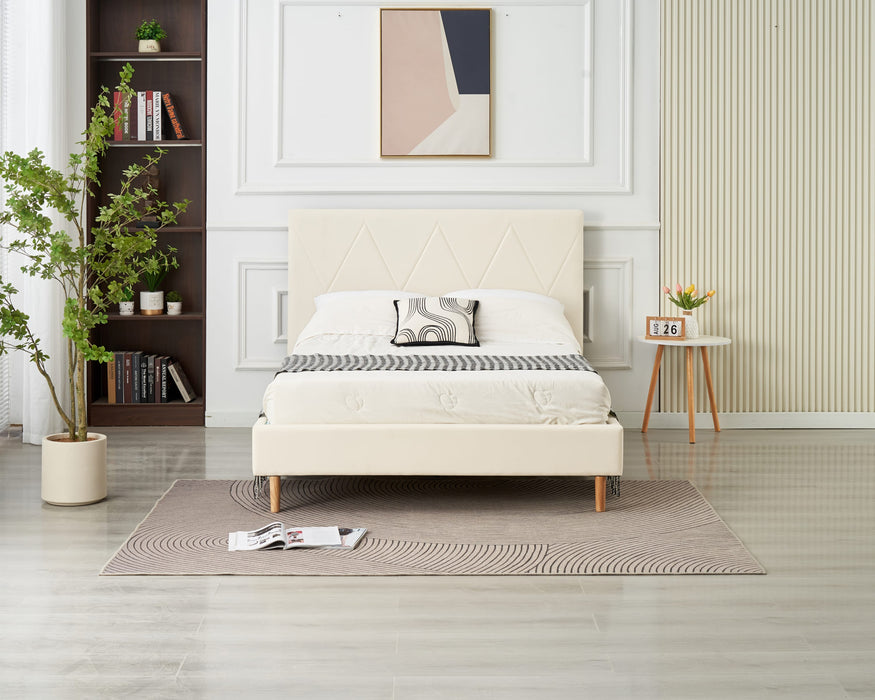 LIT DOUBLE SQUARE PIED BOIS SIMILICUIR BLANC 160X200CM - image 4