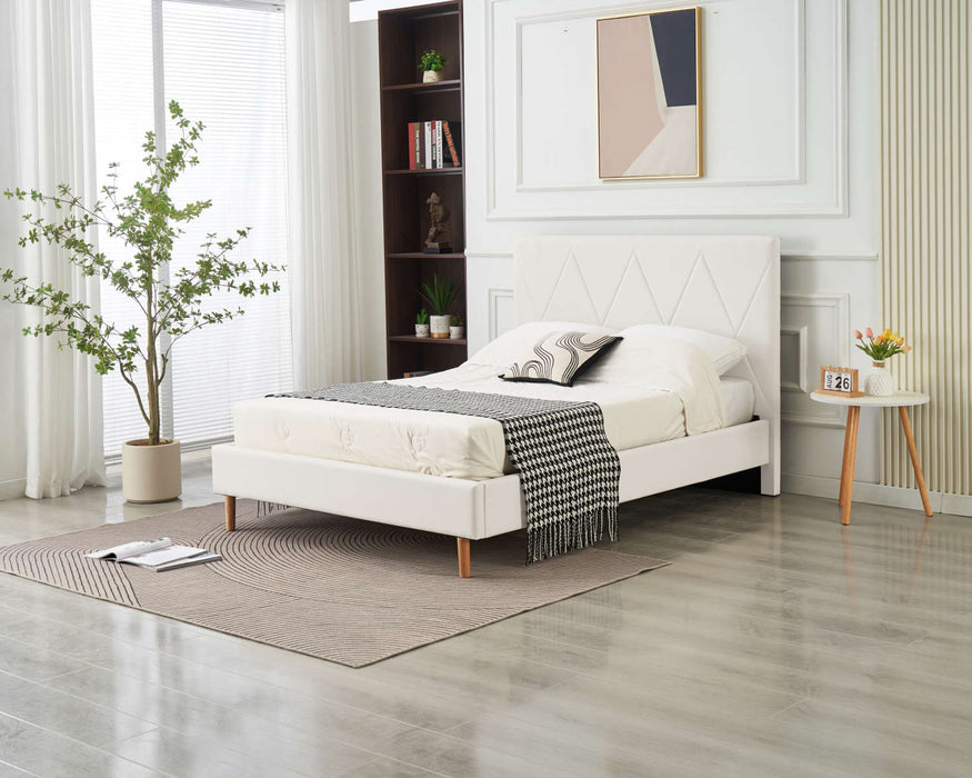 LIT DOUBLE SQUARE PIED BOIS SIMILICUIR BLANC 140X190CM - image 5