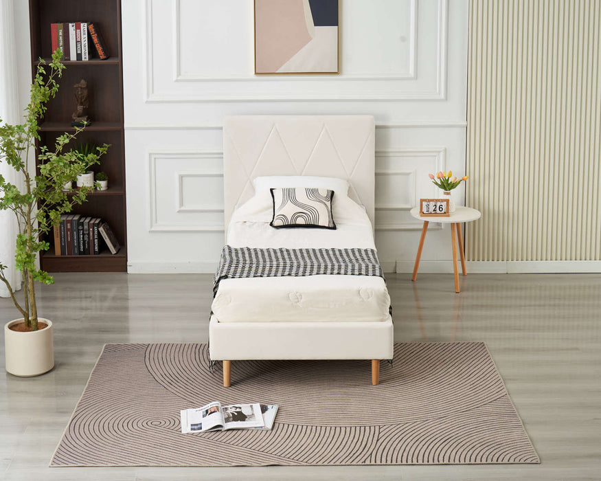 LIT SIMPLE SQUARE PIED BOIS SIMILICUIR BLANC 90X190CM