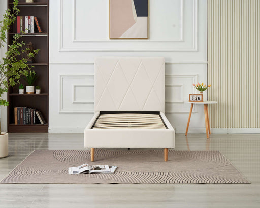 LIT SIMPLE SQUARE PIED BOIS SIMILICUIR BLANC 90X190CM