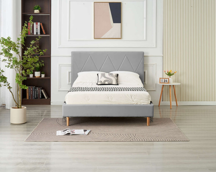 LIT DOUBLE SQUARE PIED BOIS SIMILICUIR GRIS 160X200CM