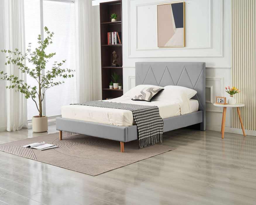 LIT DOUBLE SQUARE PIED BOIS SIMILICUIR GRIS 140X190CM - image 5