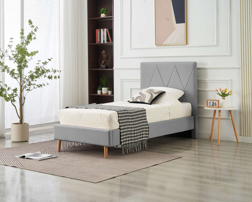 LIT SIMPLE SQUARE PIED BOIS SIMILICUIR GRIS 90X190CM - image 5