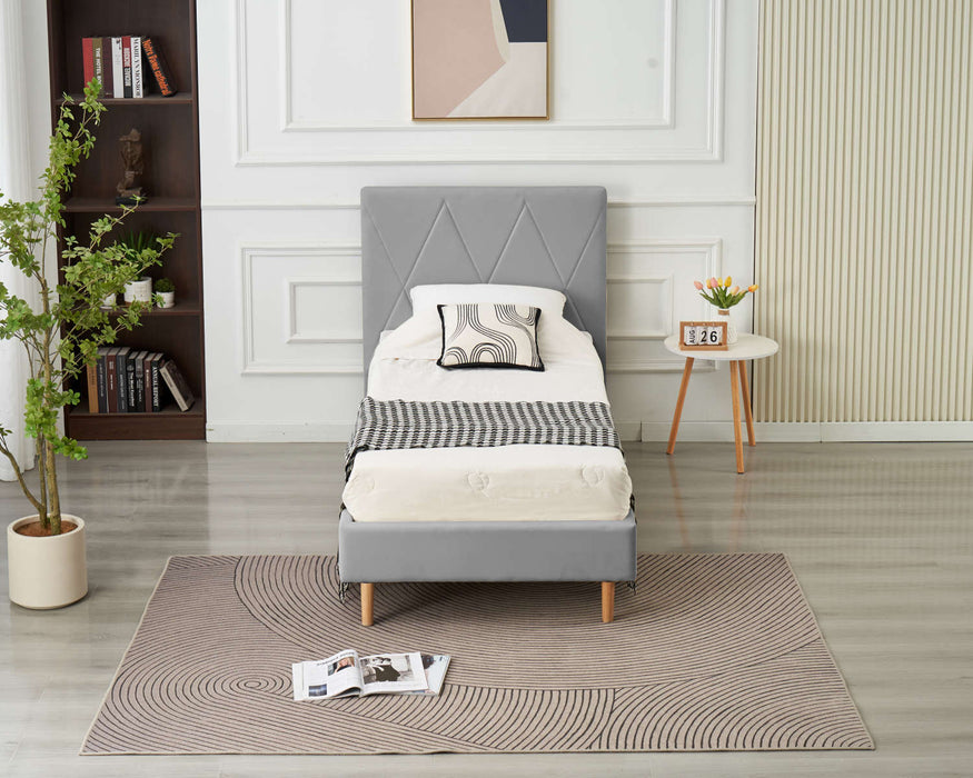 LIT SIMPLE SQUARE PIED BOIS SIMILICUIR GRIS 90X190CM - image 4