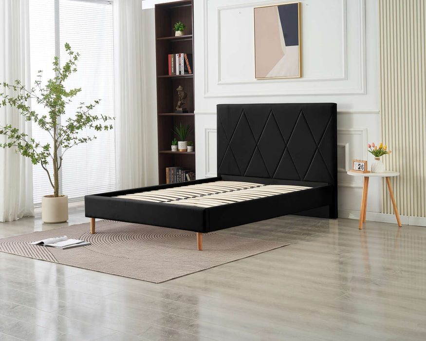 LIT DOUBLE SQUARE PIED BOIS SIMILICUIR NOIR 140X190CM - image 2