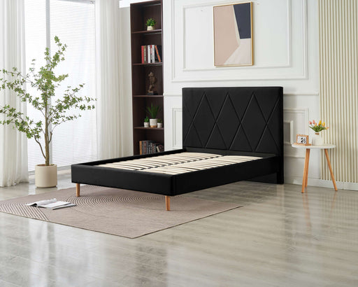 LIT DOUBLE SQUARE PIED BOIS SIMILICUIR NOIR 140X190CM