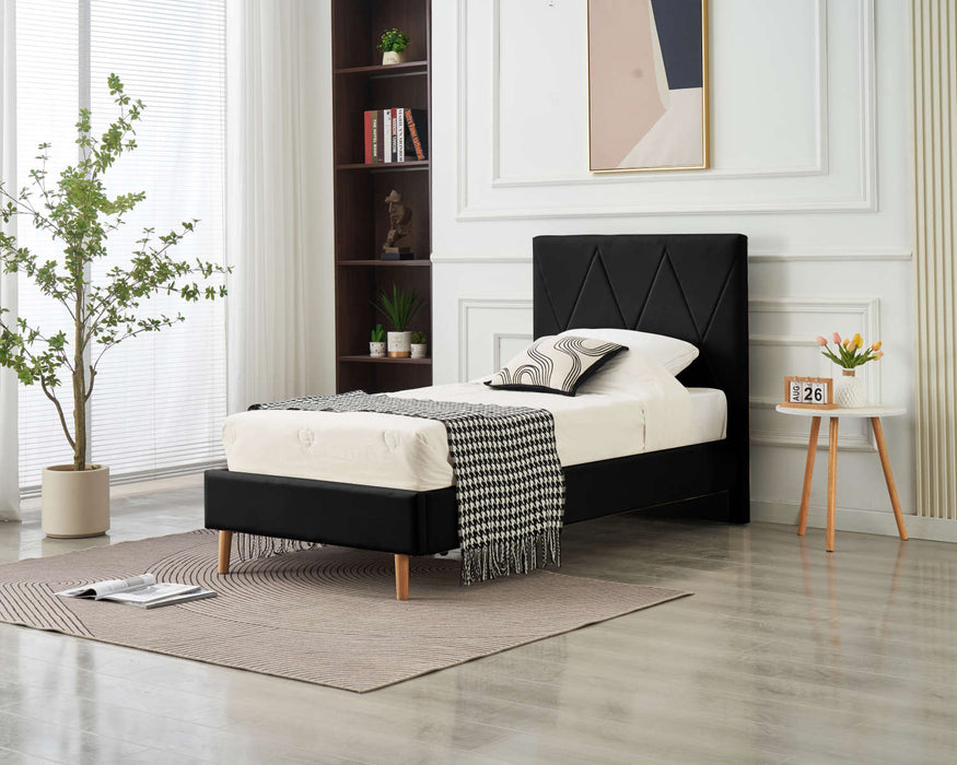 LIT SIMPLE SQUARE PIED BOIS SIMILICUIR NOIR 90X190CM - image 5