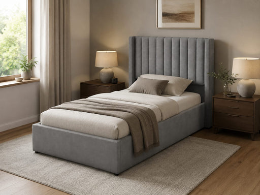 LIT COFFRE CAMILLE en velours gris90X190CM - image 1