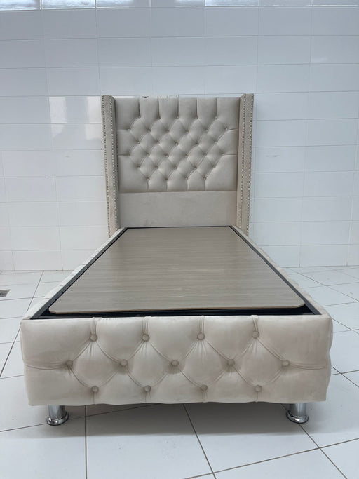 LIT COFFRE BOX CLOUTE BEIGE 90x190cm