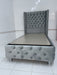 LIT COFFRE CLOUTE BOX VELOURS GRIS 90X190CM
