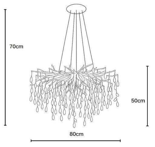 LUSTRE NIDOYA DORE EN CRISTAL AVEC CABLES REGLABLES 12 AMPOULES LED E14 INCLUS 12W, 220V, CLASSE IP 20