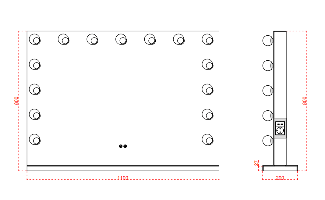 MIROIR RECTANGLE BLUETOOTH AVEC ENCEINTE ET LED 110x20x80 cm
