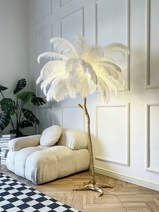 LAMPADAIRE VELONA PLUME D'AUTRUCHE BLANC 4 AMPOULES LED E14 INCLUS 12W, 220V, CLASSE IP 20 - image 1