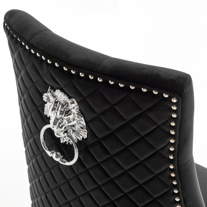 Chaise LION mattelassée et cloûtée chrome velours noir