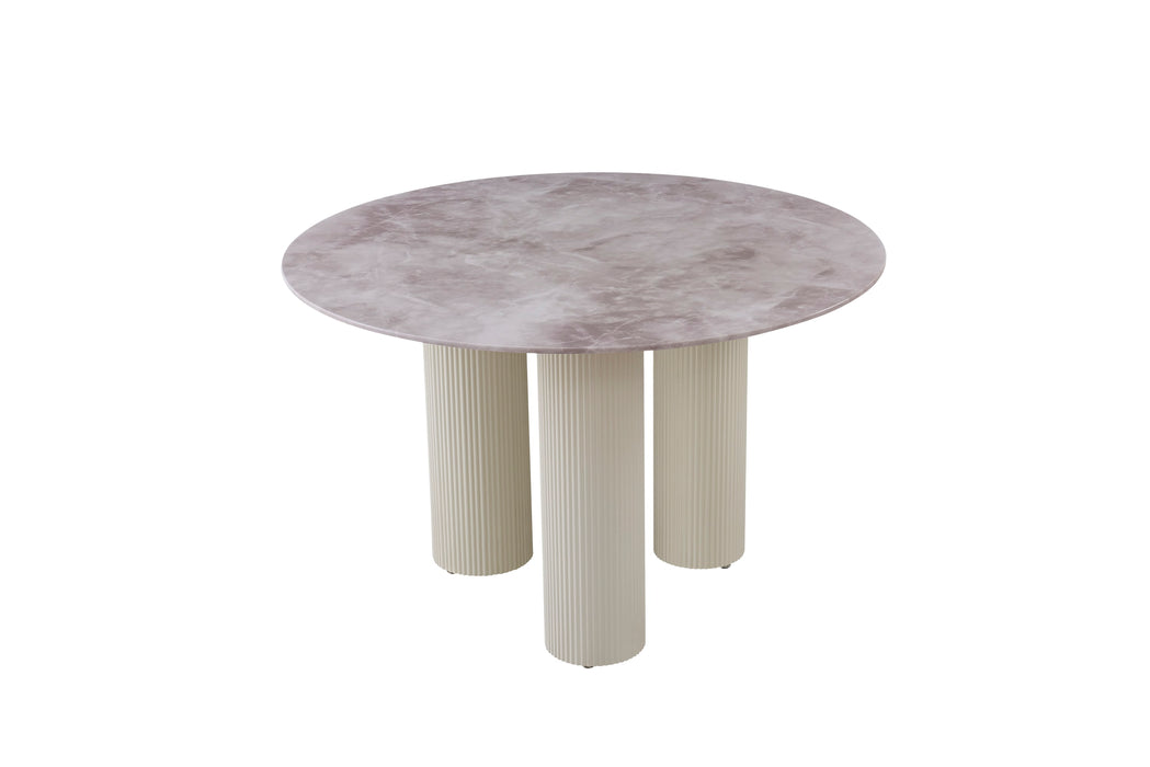 TABLE REPAS ANAÏS PIEDS BEIGE PLATEAU CERAMIQUE MARBRE GRIS 120CM - image 2