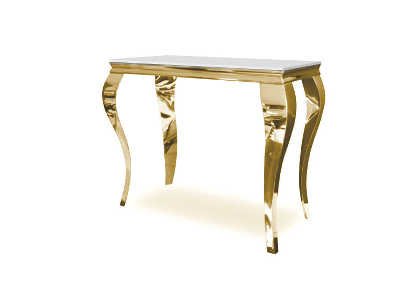 Console BAROQUE Gold plateau en verre blanc 110x50x85 cm 