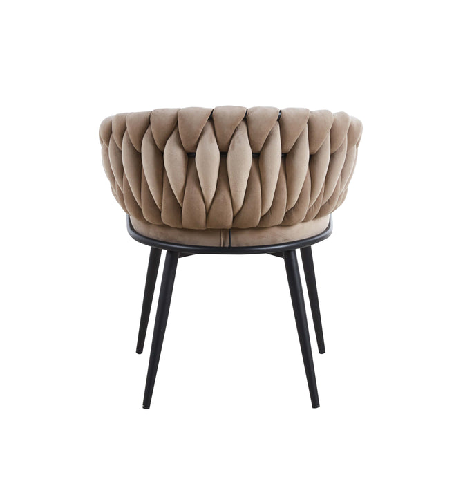 CHAISE AVEC ACCOUDOIR TRESSEE PIED METAL NOIR VELOURS TAUPE - image 3