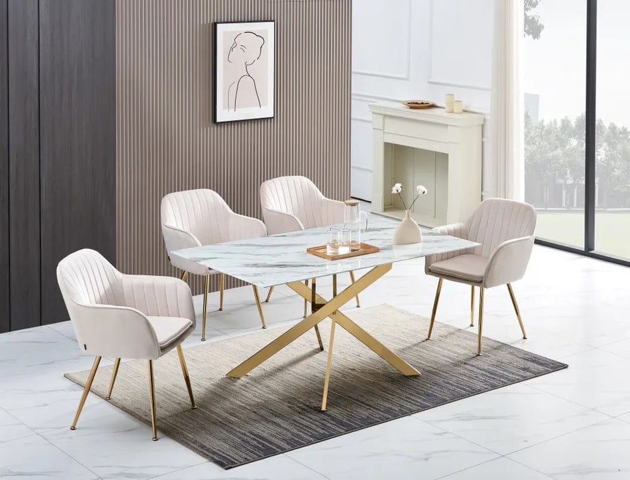Table Repas JESSICA XXL Gold et plateau en verre 180 cm 6 à 8 couverts - image 1