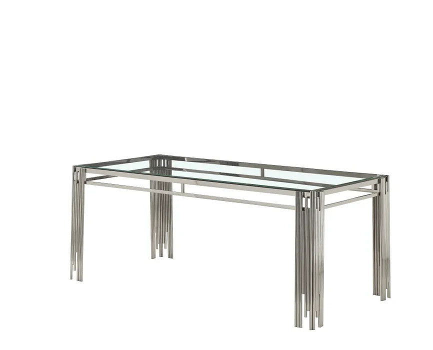 Table à manger XXL FLUTE Chrome Plateau en verre Marbré 180 cm transparent