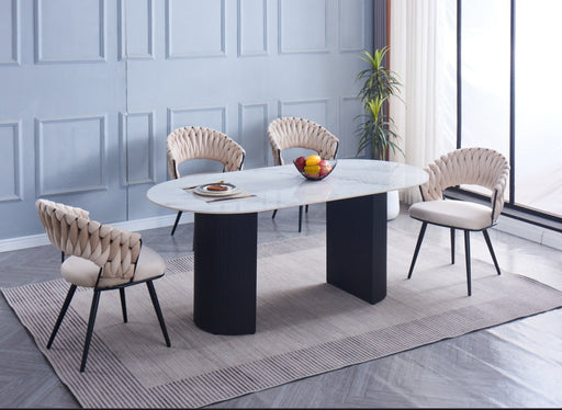 TABLE A MANGER ANNA PIED NOIR PLATEAU EN CERAMIQUE MARBRE GRIS