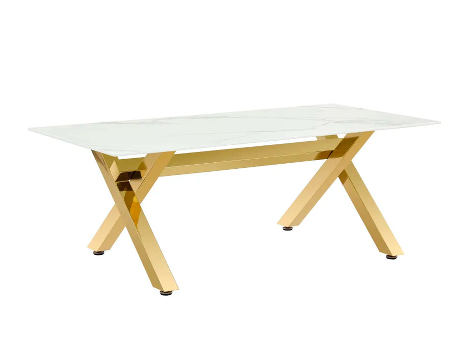 Table à manger IXE gold XXL plateau marbre blanc 180 cm