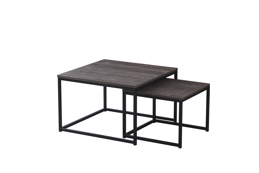TABLE BASSE BELGRADE PIED METAL NOIR BOIS GRIS 70X70X46 / 50X50X40CM - image 3
