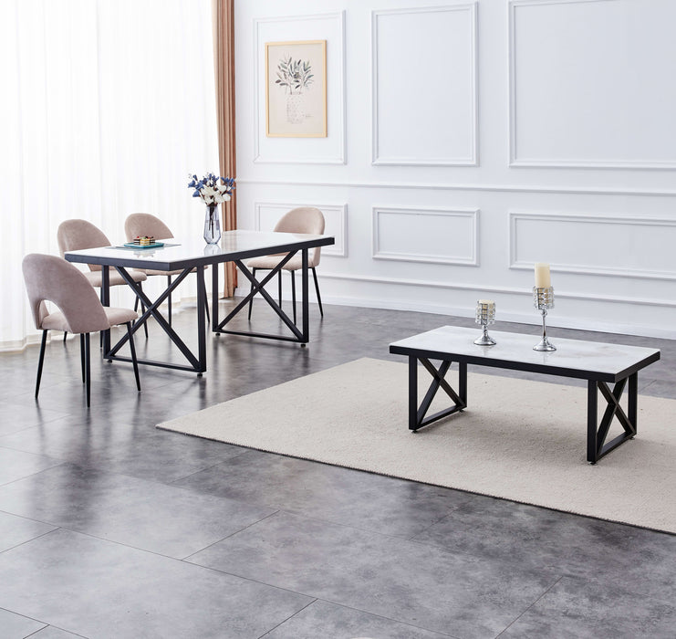 TABLE REPAS LEVANTO METAL NOIR MARBRE BEIGE 180x90x75 cm - image 4