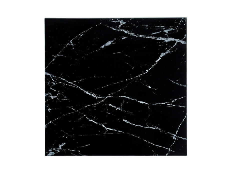 TABLE BASSE ALINA METAL NOIR VERRE MARBRE NOIR 80X80X45CM