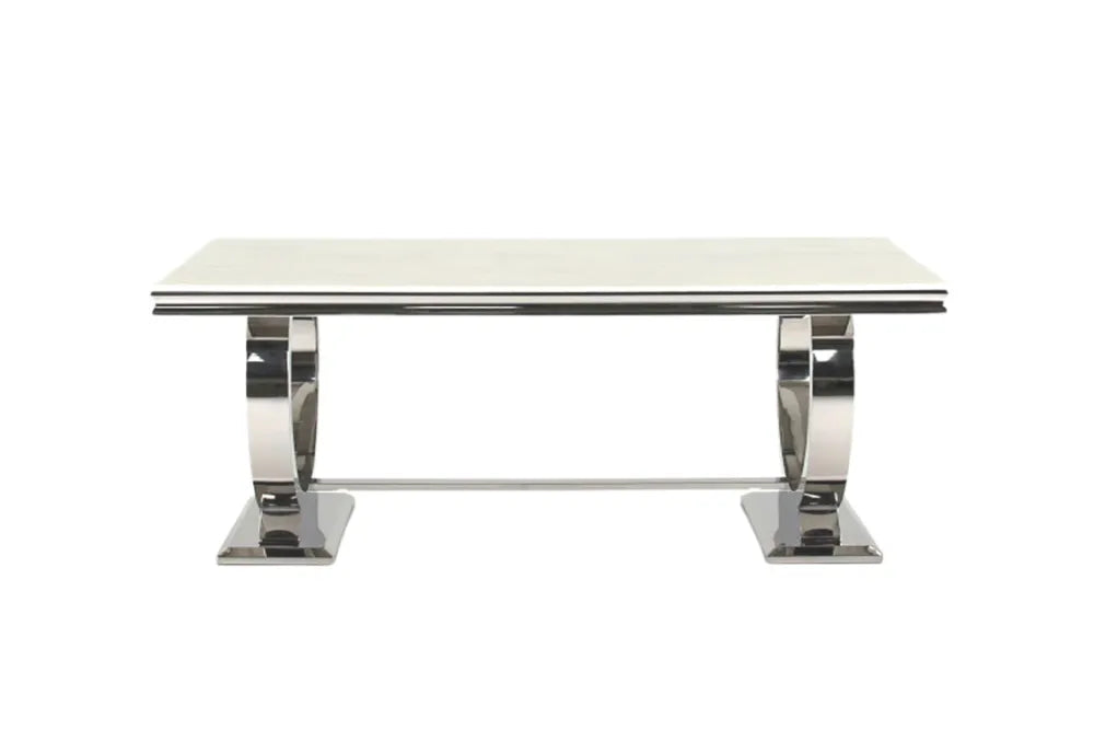 Table Basse Omega Chrome plateau verre 120x70 cmv blanc