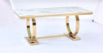 Table Basse Omega Gold plateau verre 120x70 cmv marbré blanc