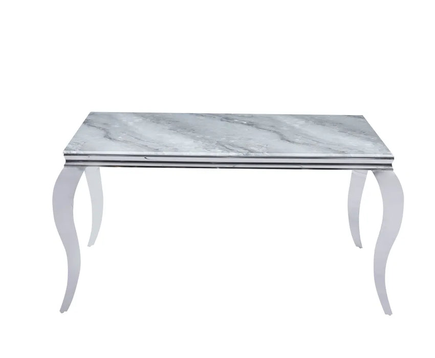 Table à manger BAROQUE chrome marbre greige 150x90x75 cm