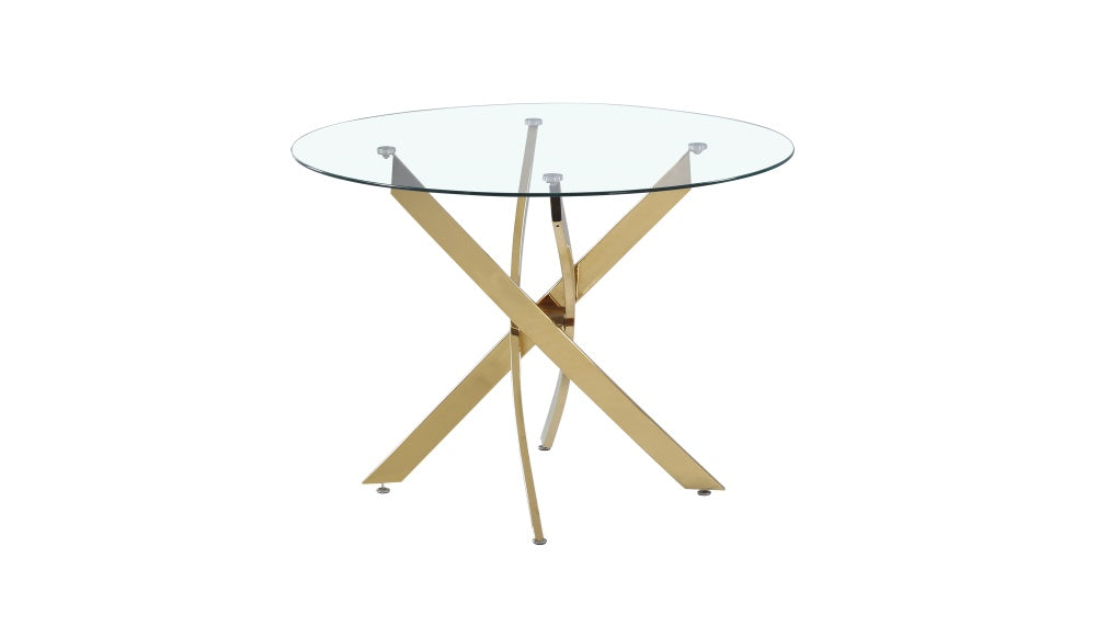 Table a manger ronde JESSICA Gold 100 cm 4 couverts transparent