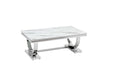 Table Basse Omega Chrome plateau verre 120x70 cmv marbré blanc