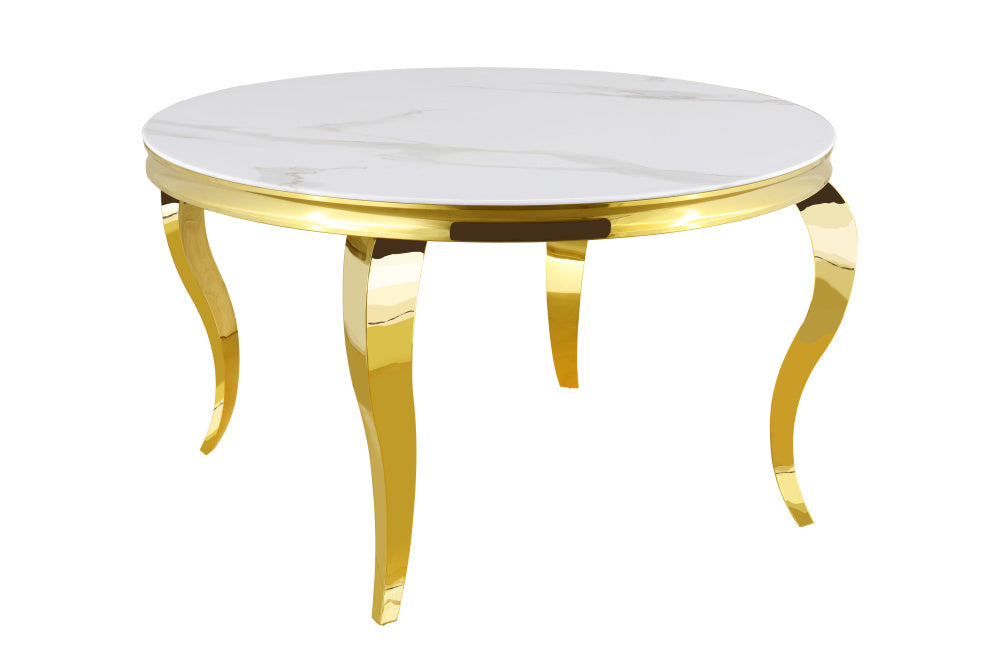 Table à manger ronde BAROQUE gold  130x75 cm marbré blanc