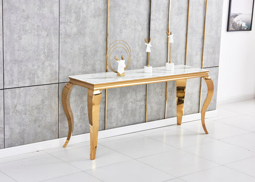 Console BAROQUE Gold plateau en verre marbré-blanc 110x50x85 cm 