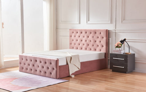 Lit coffre 2 places 140X190 cm VICTORIA Velours rose