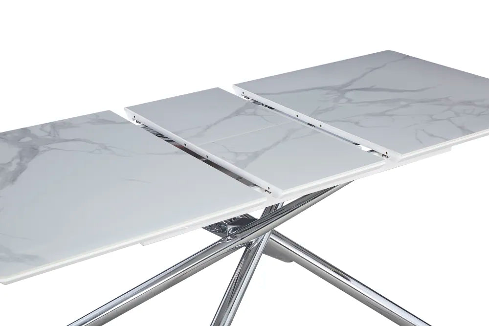 Table extensible ZEPHIR Chrome plateau Céramique Marbré blanc