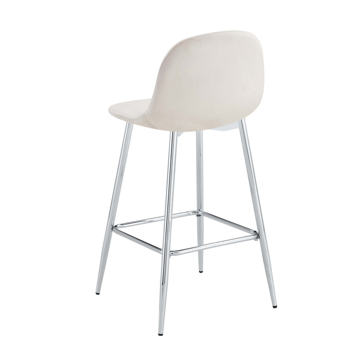 TABOURET DE BAR SCANDINAVE PIED CHROME VELOURS BEIGE - image 3