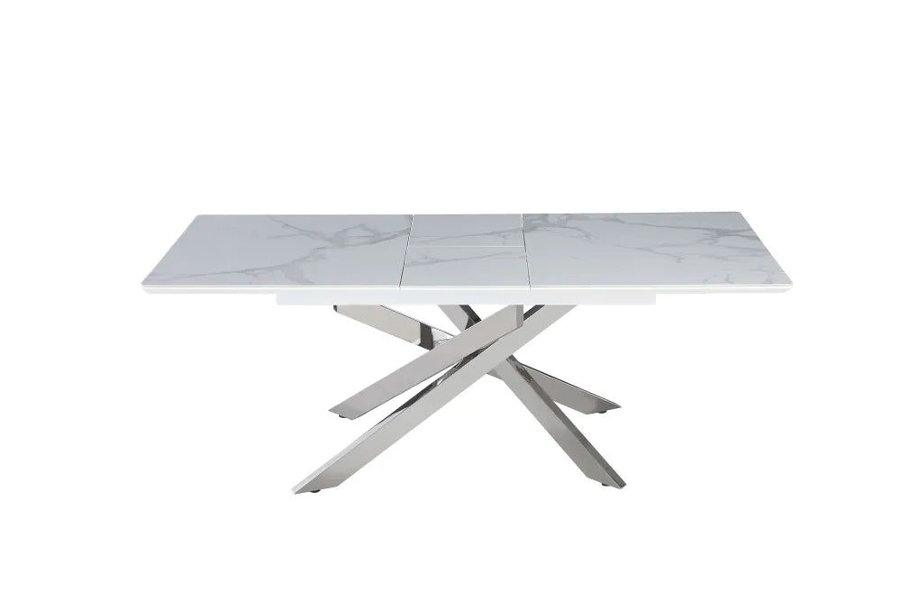 Table extensible AGATHE Chrome plateau Céramique marbré blanc