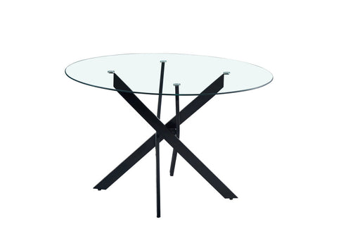 Table a manger ronde JESSICA Métal noir 100 cm 4 couverts transparent