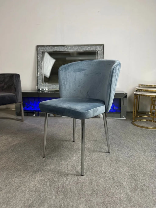 Chaise moderne DIANA chrome velours bleu