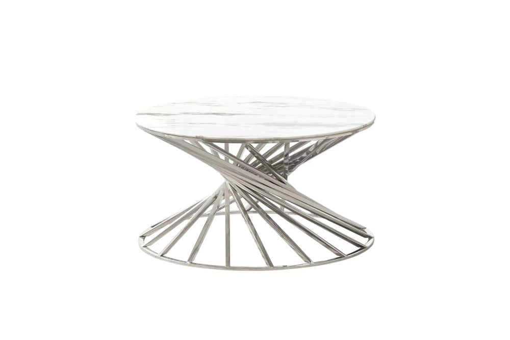 Table basse ronde NAUTILUS chromé plateau verre D80 cm - image 1