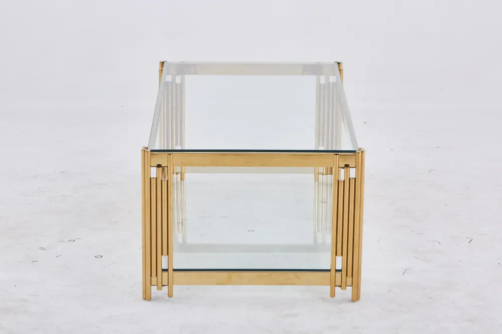 Table Basse FLUTE Gold et plateau en verre 120x60x45 cm transparent