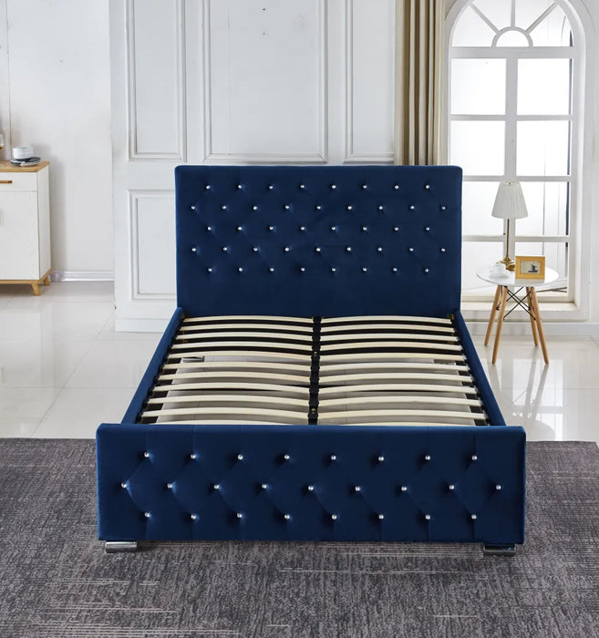 Lit 2 places 160x200 cm PRESTIGE velours  sommier inclus bleu