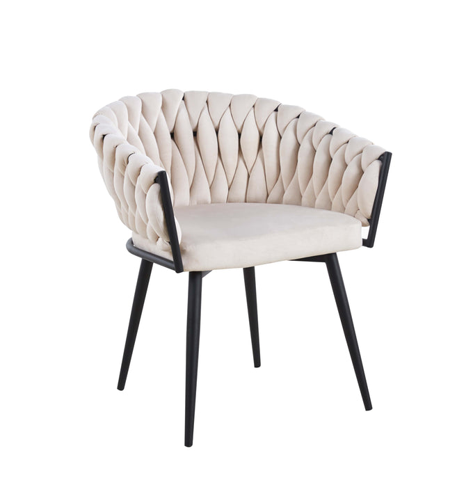 CHAISE AVEC ACCOUDOIR TRESSEE PIED METAL NOIR VELOURS BEIGE - image 3