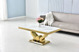 Table basse Trofy Gold et plateau en verre 120x70 cm marbré blanc