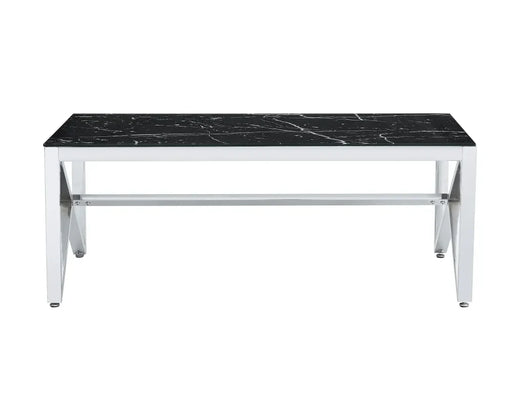 Table Basse MAJESTIQUE Chrome et plateau en verre 120x60x45 cm marbré noir