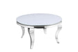 Table basse ronde baroque chrome et plateau en verre de 80 cm  blanc