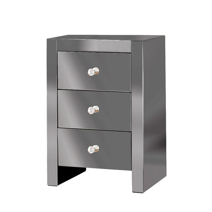 CHEVET GISELLE MIROIR GRIS 45X35X66cm